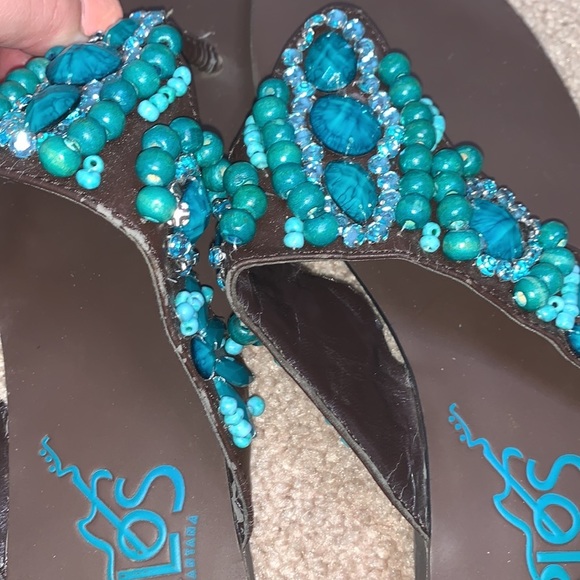 Carlos Santana Turquoise and Brown Beaded Sandals - Picture 10 of 10